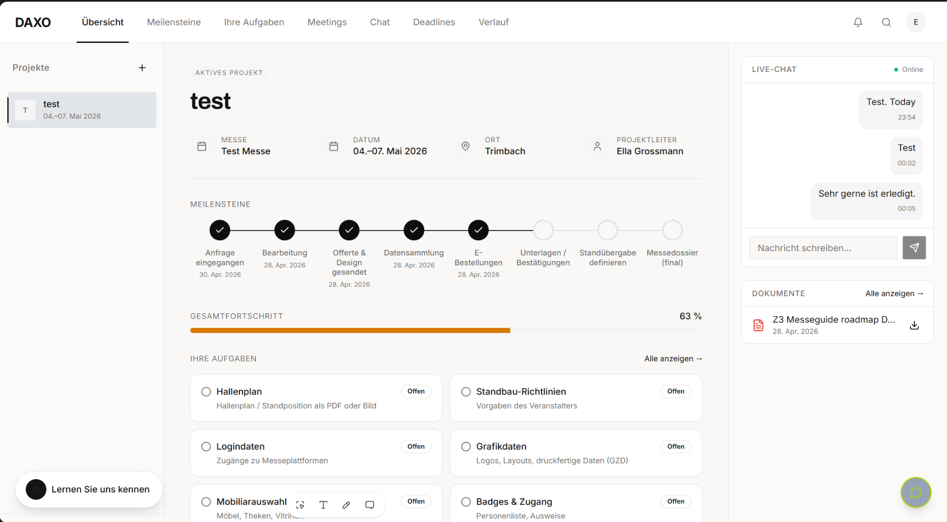 DAXO Projekt-Tracker Dashboard